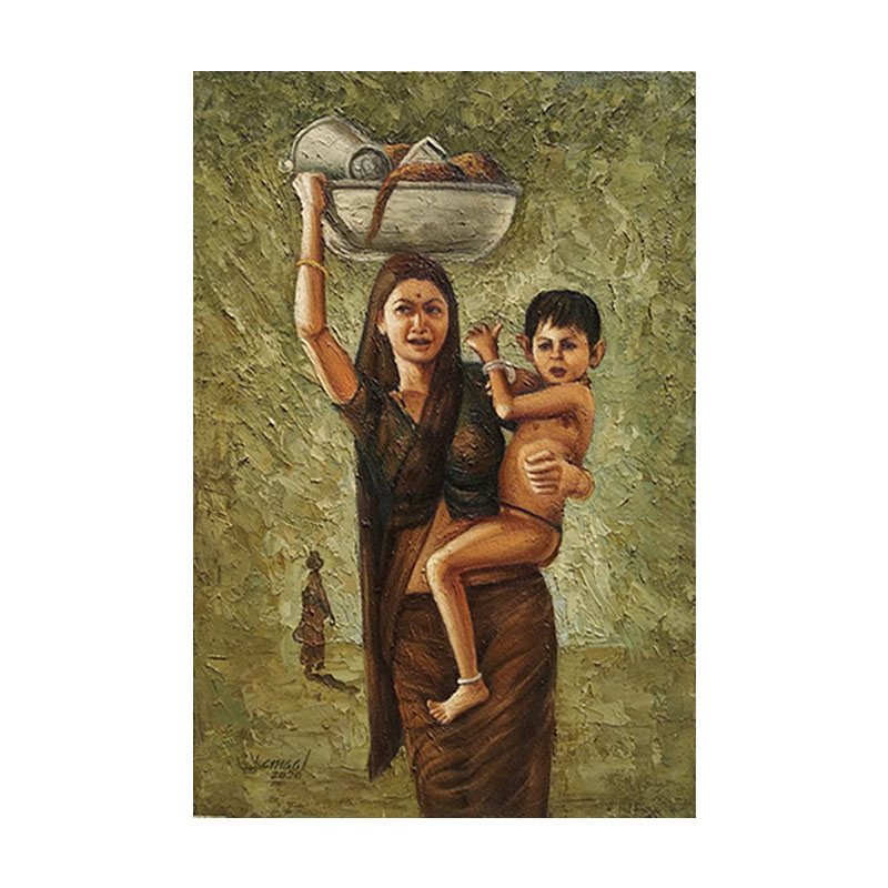 Woman carrying water and a child (1)